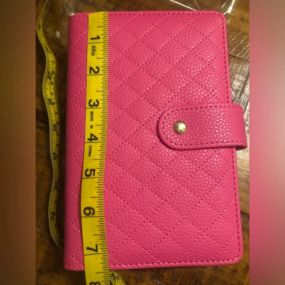 Quilted a6 barbie hot pink gold rings binder planner cover agenda organizer